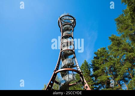 Labanoras Regional Park Tower, Lithuania. The tallest observation tower in Lithuania on the shore of Lake Baltieji Lakajai in Labanoras Regional Park. Stock Photo