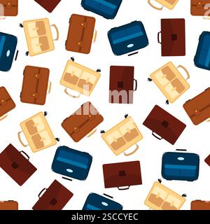 Seamless pattern with travel bag with luggage. Background with suitcase for journey trip. Vector illustration Stock Vector