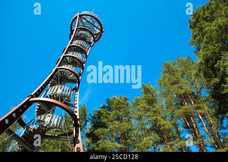 Labanoras Regional Park Tower, Lithuania. The tallest observation tower in Lithuania on the shore of Lake Baltieji Lakajai in Labanoras Regional Park. Stock Photo