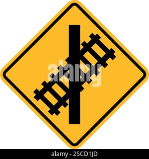 Railway ahead sign. Road intersects with rail track. Traffic signs and symbols. Stock Vector
