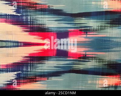 Random abstract luxurious printed fabric illustration in shades of blue, red, pink, dark blue, and white. Colorful vibrant blue and red shades of eleg Stock Photo