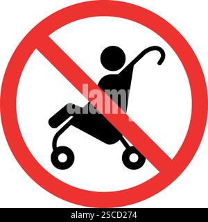 No strollers sign. Baby carriage not allowed. Forbidden Signs and Symbols. Stock Vector