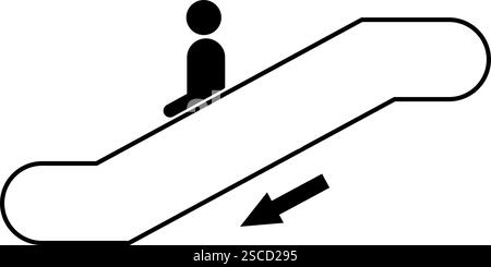 Escalator moving down silhouette icon. Elevator signs and symbols. Stock Vector