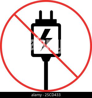 No mobile charger icon sign. Forbidden signs and symbols. Stock Vector