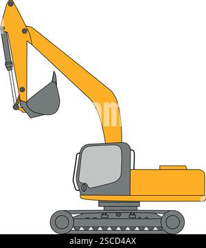Yellow excavator vector art. Construction machinery. Stock Vector