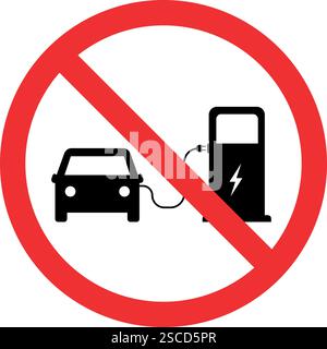 No electric car battery charging sign. Forbidden signs and symbols. Stock Vector