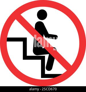 Prohibited sitting in escalator sign. Forbidden signs and symbols. Stock Vector