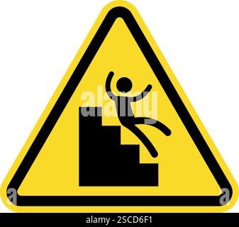 Warning slippery stairs notice sign. Black on yellow background. Safety signs and symbols. Stock Vector