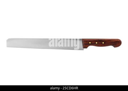 knife to cut salami and cheese with wooden handle isolated on white with clipping path included Stock Photo