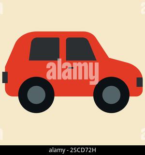 Simple car vector graphics design. Vivid red color. Stock Vector