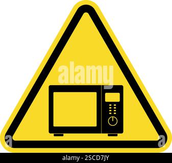 Warning microwave oven sign. Black on yellow background. Safety signs and symbols. Stock Vector