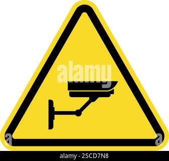 Warning cctv under surveillance sign. Black on yellow background. Safety signs and symbols. Stock Vector
