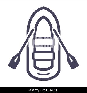 Black icon of inflatable boat. transport for movement on the river. Stock Vector
