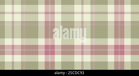 Seamless tartan pattern with intersecting lines in beige, light pink, and olive green, perfect for textiles and backgrounds. Stock Vector