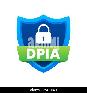 Dpia protecting data with shield and lock symbol Stock Vector