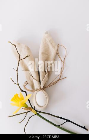 Easter egg on white background. Greeting card, mockup holiday celebration and happy Easter concept. Stock Photo