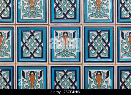 Arabic tiles pattern, ancient wall decoration, close-up front view, photo background Stock Photo