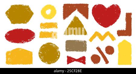 hand drawn grunge geometric shapes for posters. negative space for text blocks. square heart and rectangle frames Stock Vector