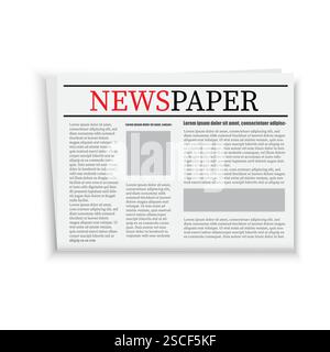 Newspaper front page. Bold red and black title. Multiple columns. Placeholder text. Stock Vector