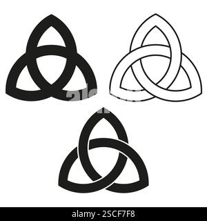 Celtic knot icon. Interwoven endless loops. Bold black outlines. Decorative vector elements. Stock Vector