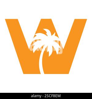 Initial Palm Tree On Letter W Stock Vector