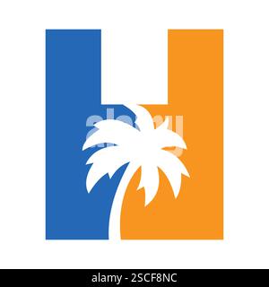 Initial Palm Tree On Letter H Stock Vector