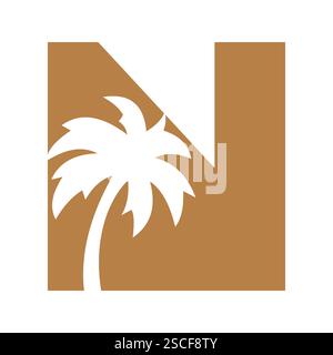 Initial Palm Tree On Letter N Stock Vector