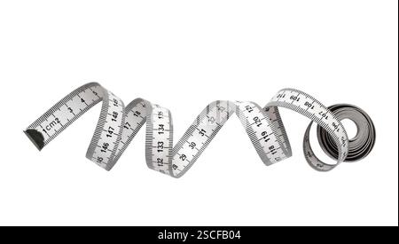 Black and white unraveled tape measure in centimeters isolated cutout on white Stock Photo