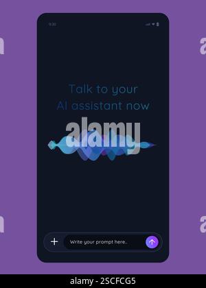 AI voice assistant mobile application user interface design smartphone app chat with LLM sound recording recognition Stock Vector