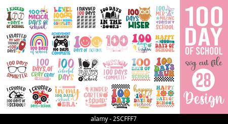 100 Days of School SVG Bundle - For Students and Teachers, 100 Days Of School T-shirt Design. Stock Vector
