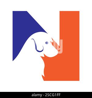 Initial Letter N Dog Logo Design Concept For Pet or Paw Symbol Stock Vector