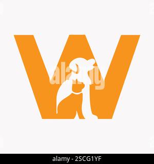 Initial Letter W Pet Care Logo Design Concept With Dog Symbol Stock Vector