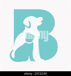 Initial Letter B Pet Care Logo Design Concept With Dog Symbol Stock Vector