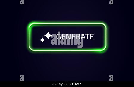 Neon Glow Generate Buttons Set for Modern UI Design, Web Applications, and Game Interfaces Vector Illustration Stock Vector