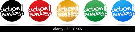 vector illustration action Sunday Set of colorful labels with isolated backgrounds for Stationery, print layouts, user interface design, Presentations Stock Vector