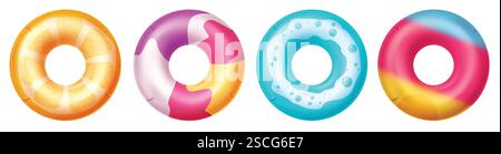 Summer floaters clipart set. Colorful inflatable ring floater clip art collection in abstract swimming object design vector illustration. Stock Vector
