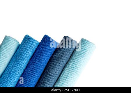 A row of colorful microfiber cloths for housekeeping and cleaning Stock Photo