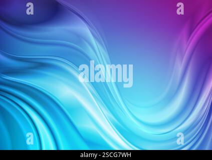Blue and violet glossy blurred curved waves abstract background. Vector design Stock Vector