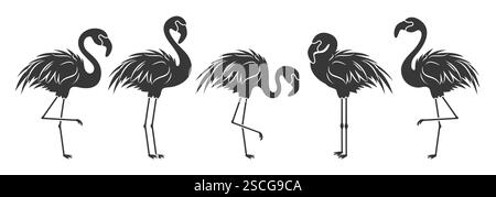 Flamingo silhouette clipart set. Flamingo black silhouette summer ...
