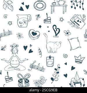 Relaxation and recuperation energy seamless pattern doodle style Stock Vector