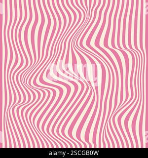 Distorted lines square background. Groovy color lines abstract background. Trendy psychedelic retro style backdrop. Twisted distorted vector texture Stock Vector
