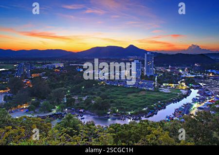 Beautiful scenery of Khao Tao Beach from the top of Mountain in Hua Hin, Prachuap Khiri Khan Province, Thailand Stock Photo