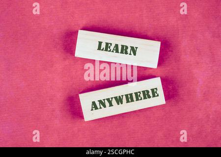Text blocks emphasizing the importance of flexible learning options highlight the concept of education accessible from any location. Stock Photo