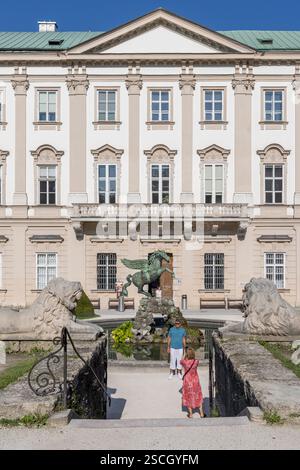 Salzburg, Austria- - August 24, 2024: Beautiful historic Mirabell palace, garden and Pegasus fountain the old town of Salzburg in Austria Stock Photo