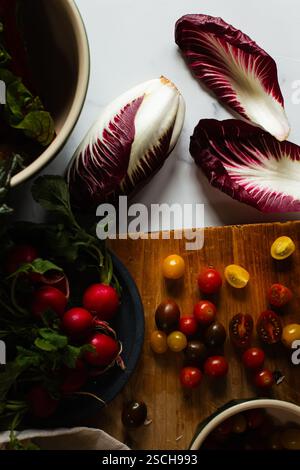 Fresh vegetables on marble countertop Stock Photo