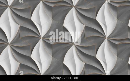 3D expensive wallpaper of architectural modules is black and brown with red gold frayed edges. Realistic seamless texture of high quality. Stock Photo