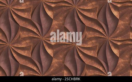 3D expensive wallpaper of architectural modules is black and brown with red gold frayed edges. Realistic seamless texture of high quality. Stock Photo