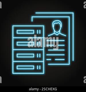 User database neon line icon. Data server with records. Vector illustration Stock Vector