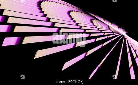 A mesmerizing abstract design featuring diagonal lines with a vibrant purple glow on a contrasting black background. The interplay of light and shadow Stock Photo