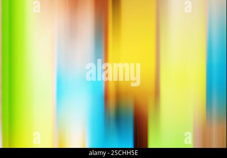 A captivating image showcasing a blend of vertical color stripes, featuring green, blue, yellow, and orange hues. This abstract photography employs bl Stock Photo